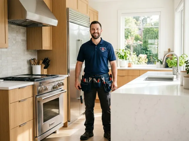 Appliance Repair Hero technician in a Brenham, TX kitchen after an appliance repair